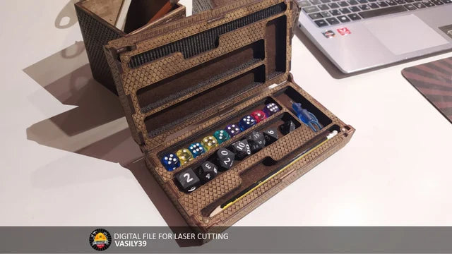 Dice Box - 17 Dice, Pen, and Miniature