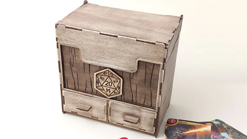 D20 Wood Card and Dice Box