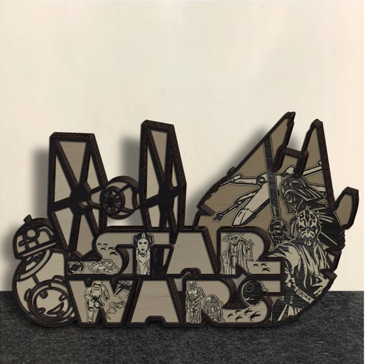 Star Wars "Star Wars" Tie & Falcon Layered Art