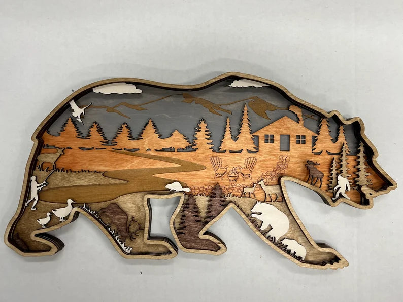 Wood Art - Bear w/ Cabin