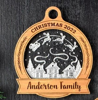 Ornament - Round 35 - "Christmas" & Name - 2 Piece