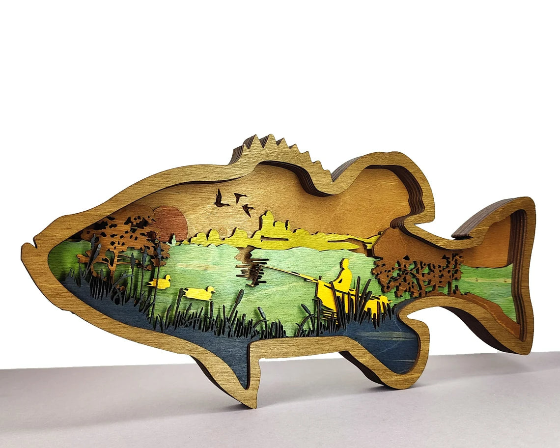 Wood Art - Fish w/ Fisherman