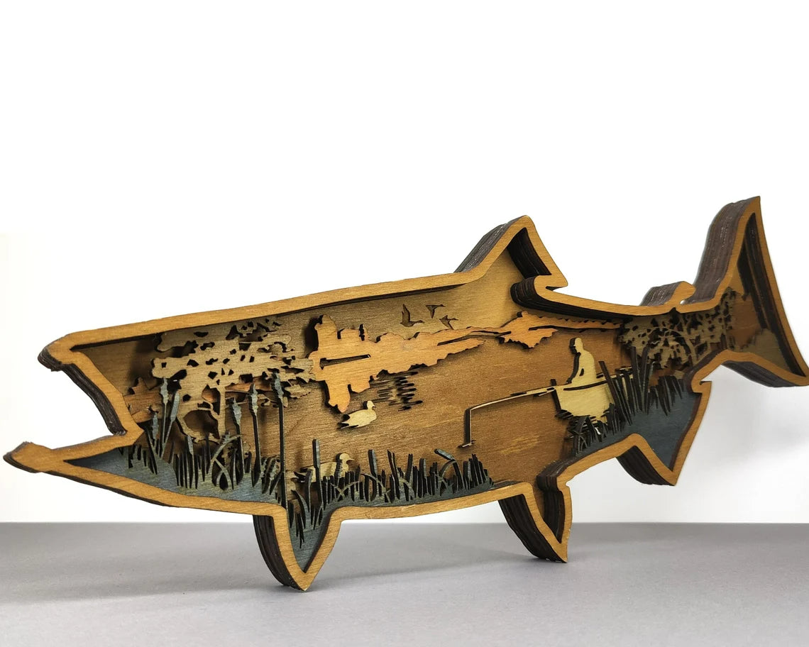 Wood Art - Fish w/ Fisherman 2