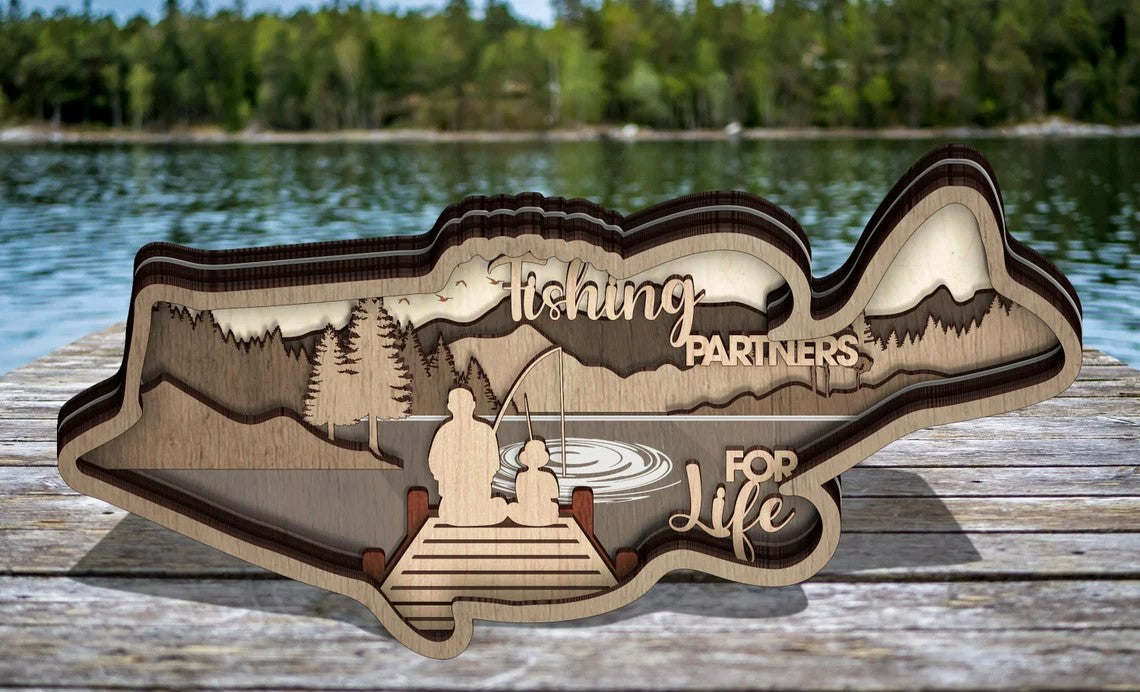 Wood Art - Fish w/ Fishing Dock