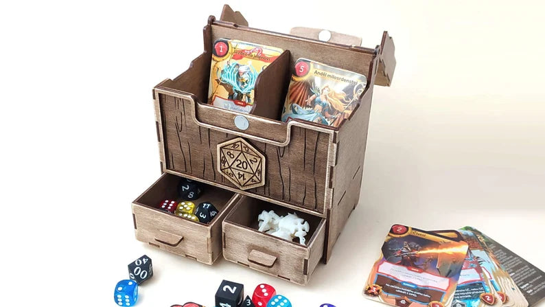 D20 Wood Card and Dice Box