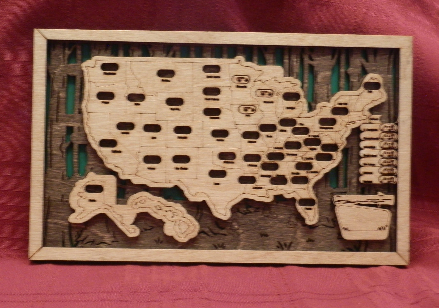 State Travel Map - Wood Texture