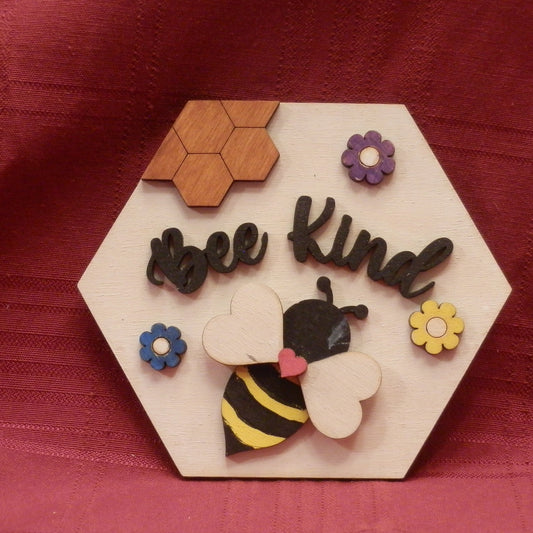 Wood Art - Bubble Bee - "Bee Kind" Hexagon