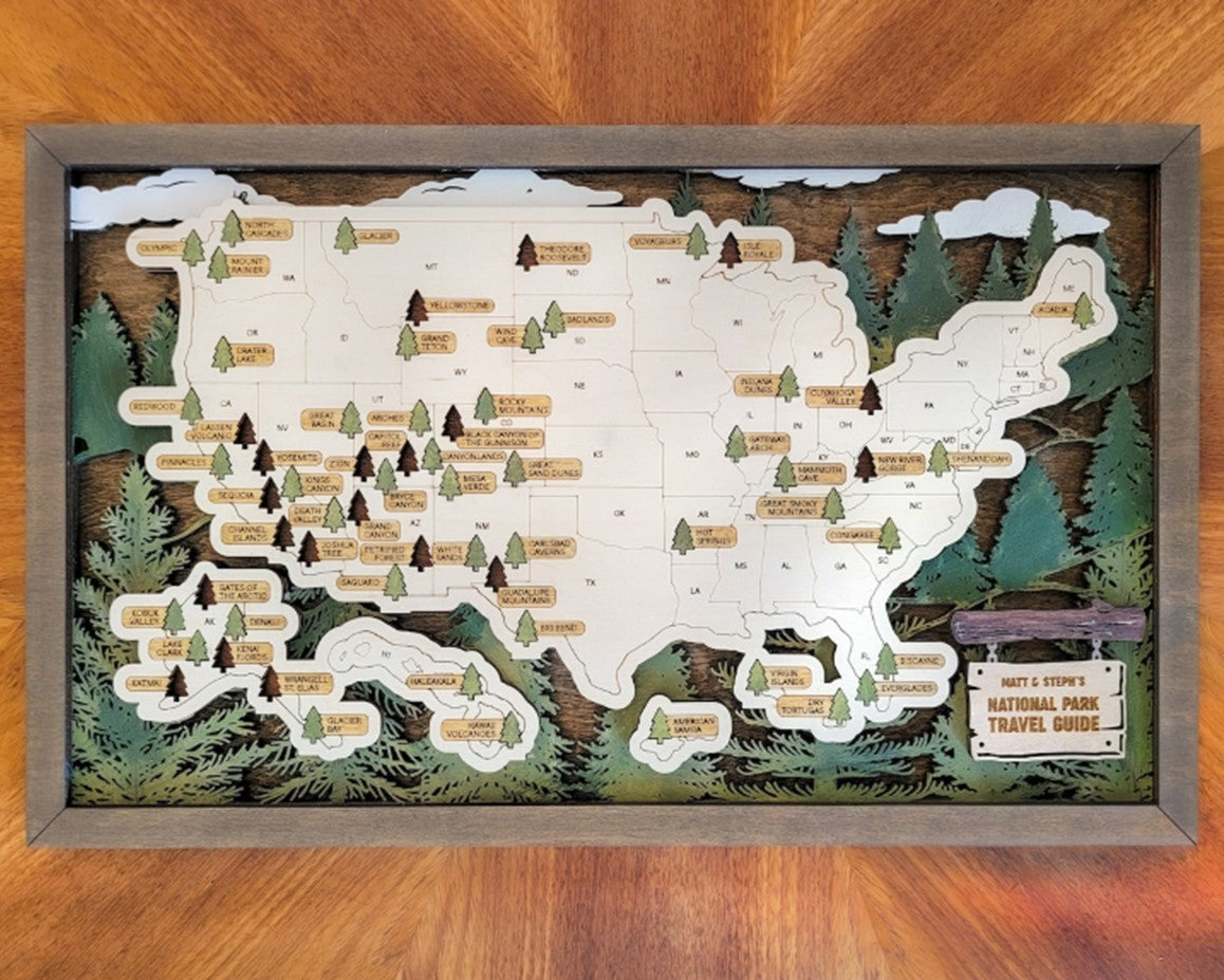 National Parks Travel Map - Pine Trees