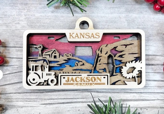 License Plate Ornament - Kansas - 3 Layers