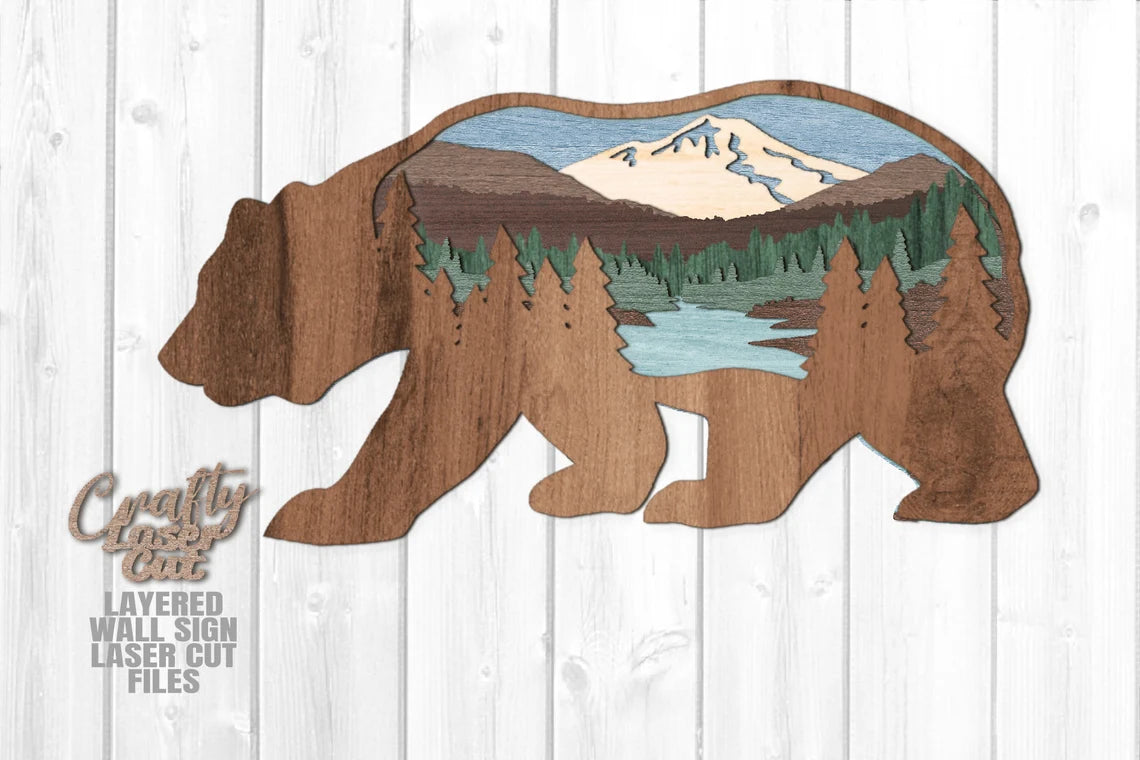 Wood Art - Bear w/ Mountain Stream