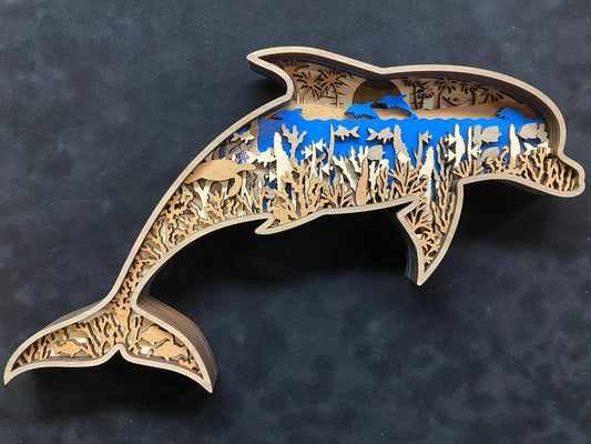 Wood Art - Dolphin w/ Marine Life