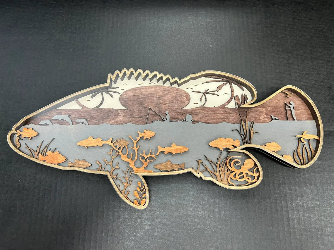 Wood Art - Fish w/ Lake