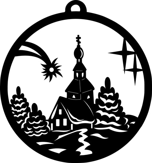 Ornament - Round 19 - Snowy Church - 4"