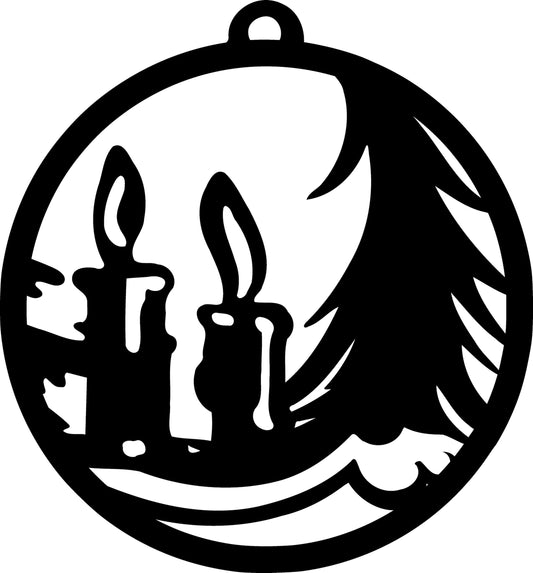 Ornament - Round 32 - Candles & Tree - 4"
