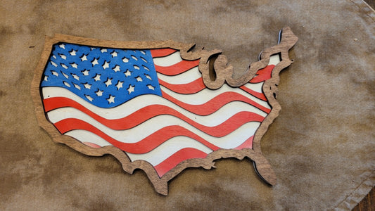 Wood Art - US Flag on Country