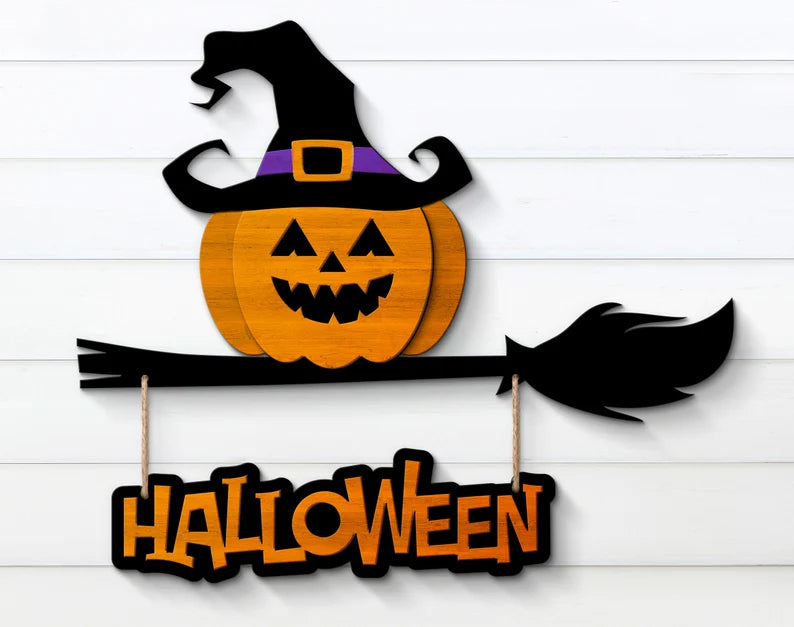Halloween House Sign - Witchs Hat and Jack-O-Lantern